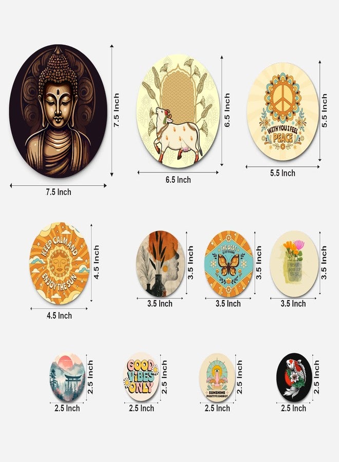 RADIQORE Set of 11 Designer MDF Wooden Wall Hanging for Home Decoration | Office | Gift | Wall Decor Hanging Items | Wall Art | Living Room | Bedroom (budha) - Image 2